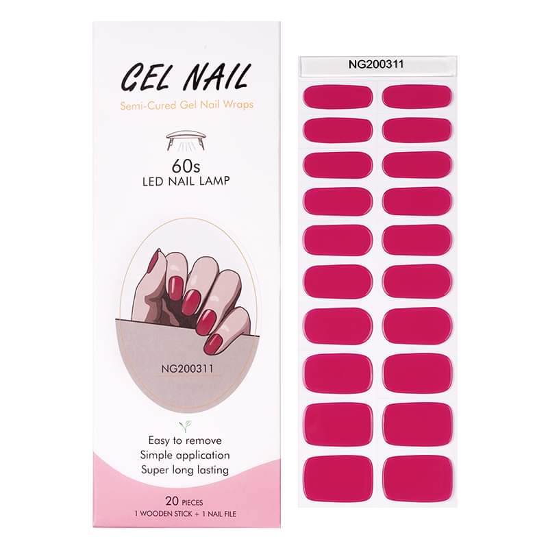 Raspberry Semi-cured UV Gel Nail Wraps-NG200311