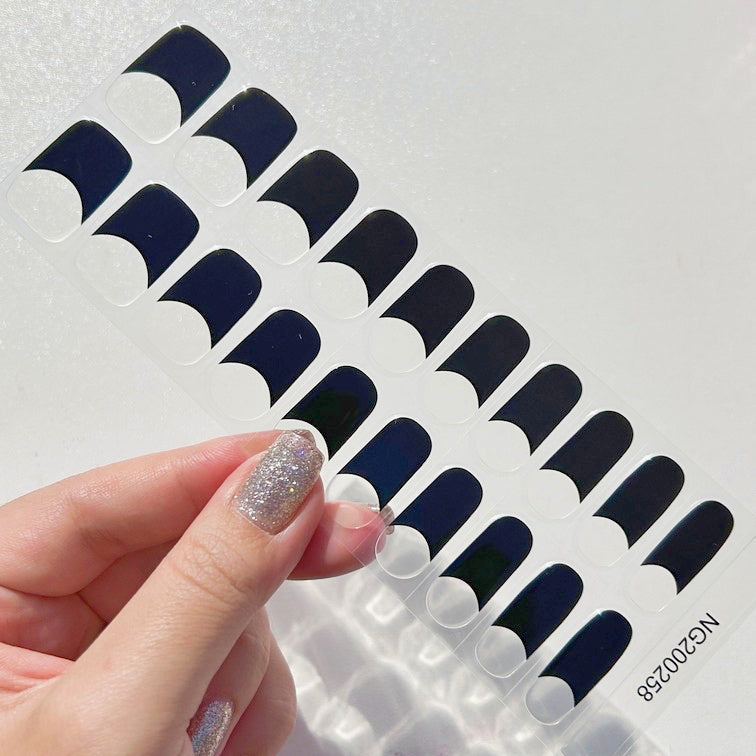 Black French Semi-cured UV Gel Nail Wraps-NG200258