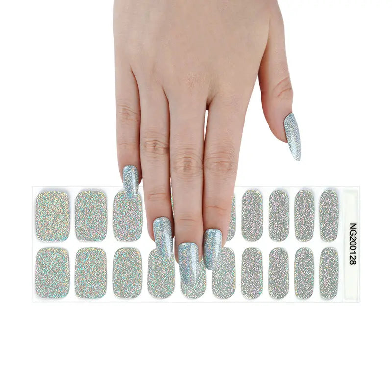 Sparkling Silver-cured UV Gel Nail Wraps-NG200128