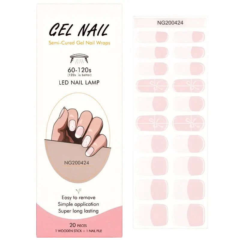 French Bows-cured UV Gel Nail Wraps-NG200424
