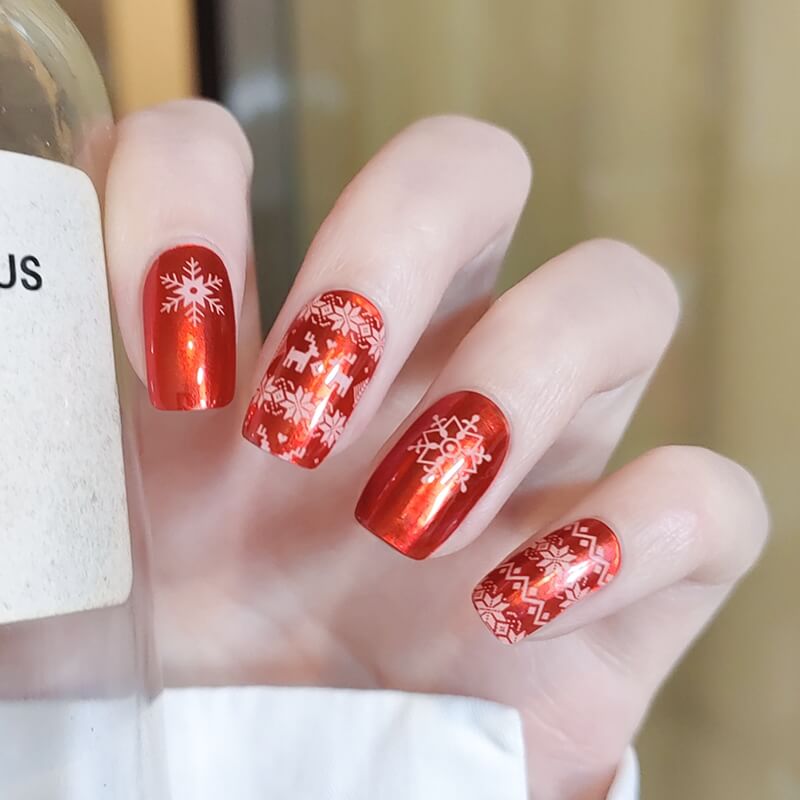 Red Christmas Snowflakes Semi-cured UV Gel Nail Wraps-NG200159