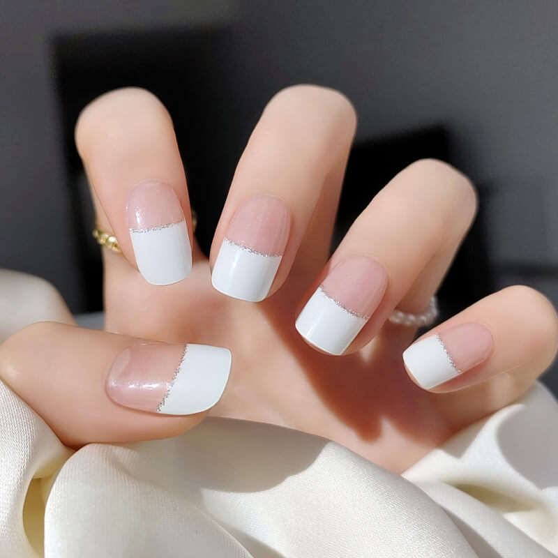 Elegant French Semi-cured UV Gel Nail Wraps-NG200045