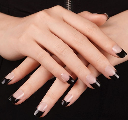 Black French Semi-cured UV Gel Nail Wraps-NG200258