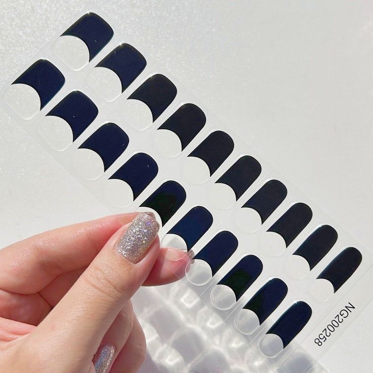 Black French Semi-cured UV Gel Nail Wraps-NG200258