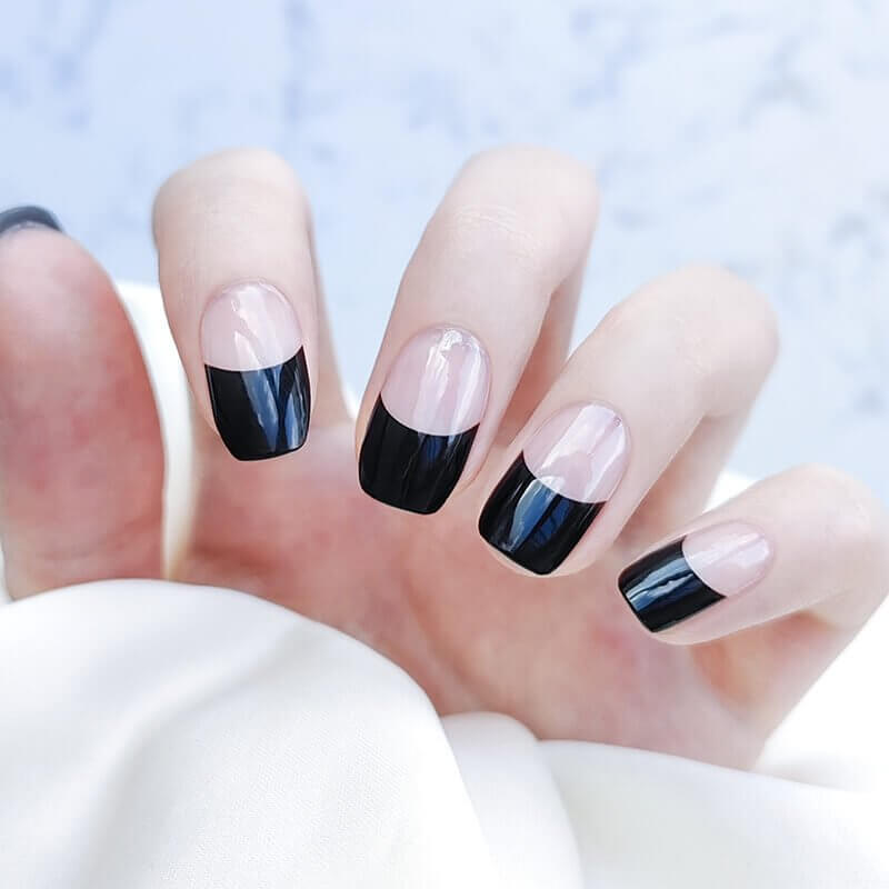 Black French Semi-cured UV Gel Nail Wraps-NG200258