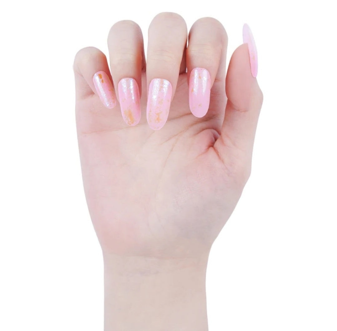 Pink & Golden Flakes Semi-cured UV Gel Nail Wraps-NG200092