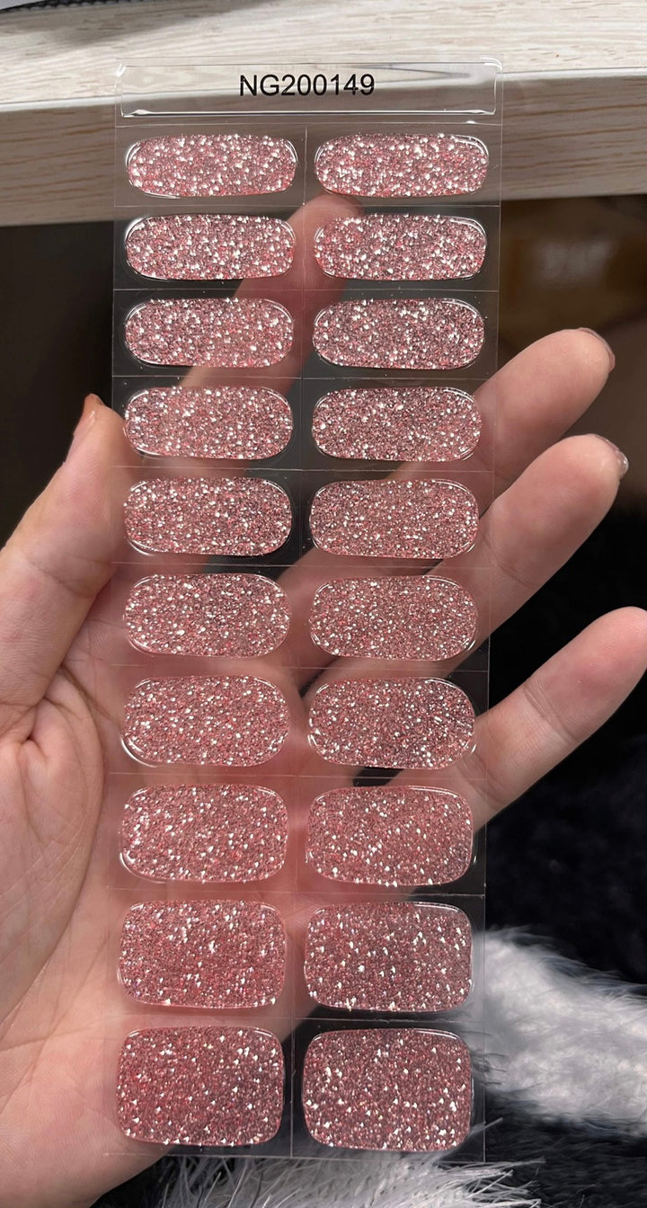 Pink Glitter Semi-cured UV Gel Nail Wraps-NG200149