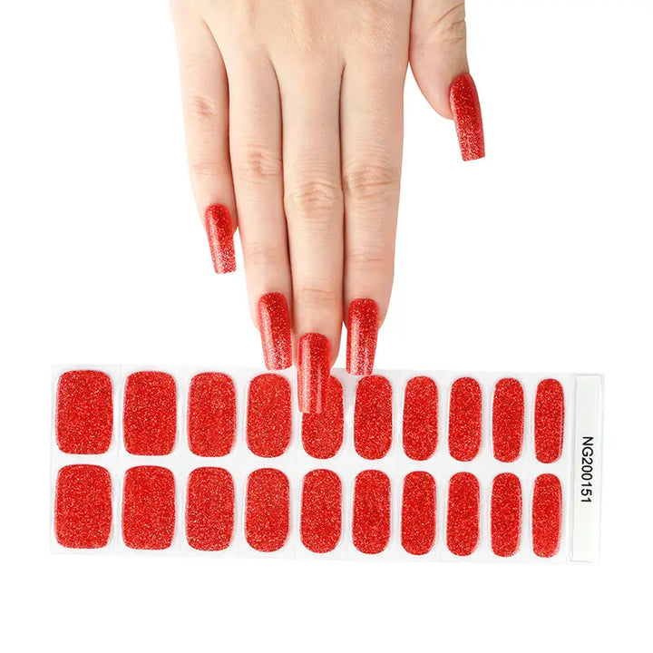 Red Glitter Semi-cured UV Gel Nail Wraps-NG200151