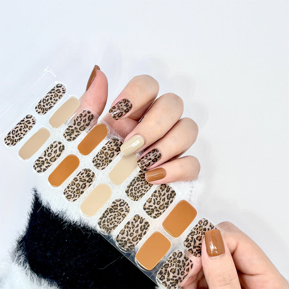 Brown Leopard Semi-cured UV Gel Nail Wraps-NG200033