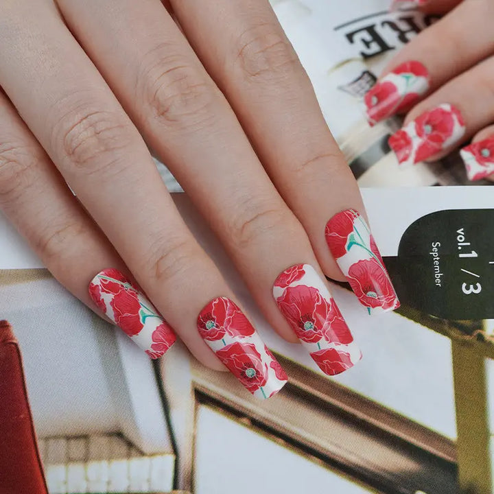 Red Poppy Semi-cured UV Gel Nail Wraps-NG200130