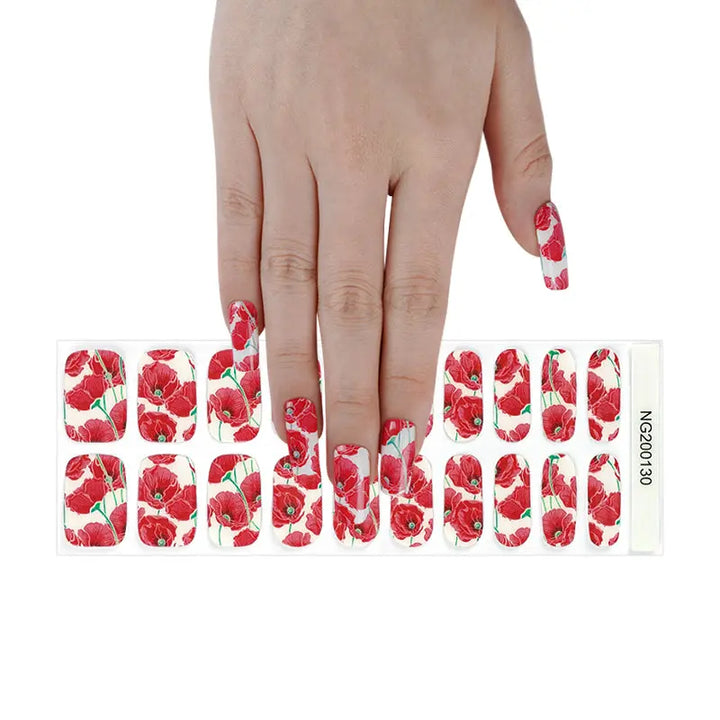 Red Poppy Semi-cured UV Gel Nail Wraps-NG200130