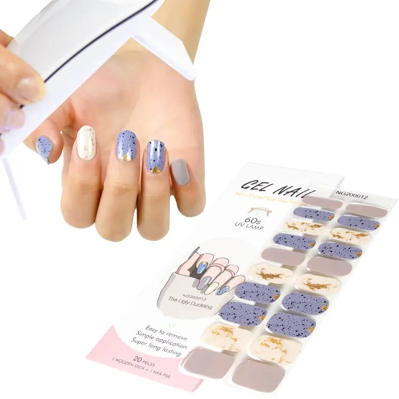 Skylit Blue-Gold Semi-cured UV Gel Nail Wraps-NG200012