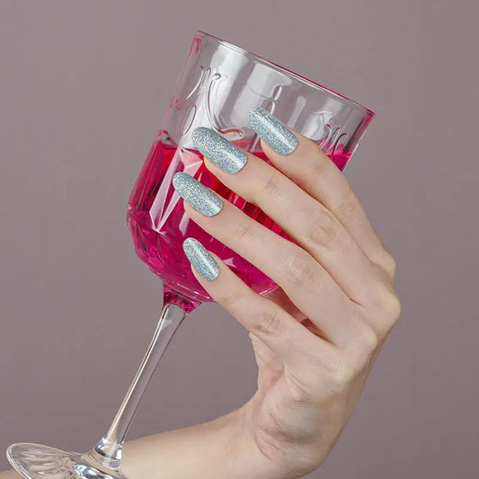 Sparkling Silver-cured UV Gel Nail Wraps-NG200128