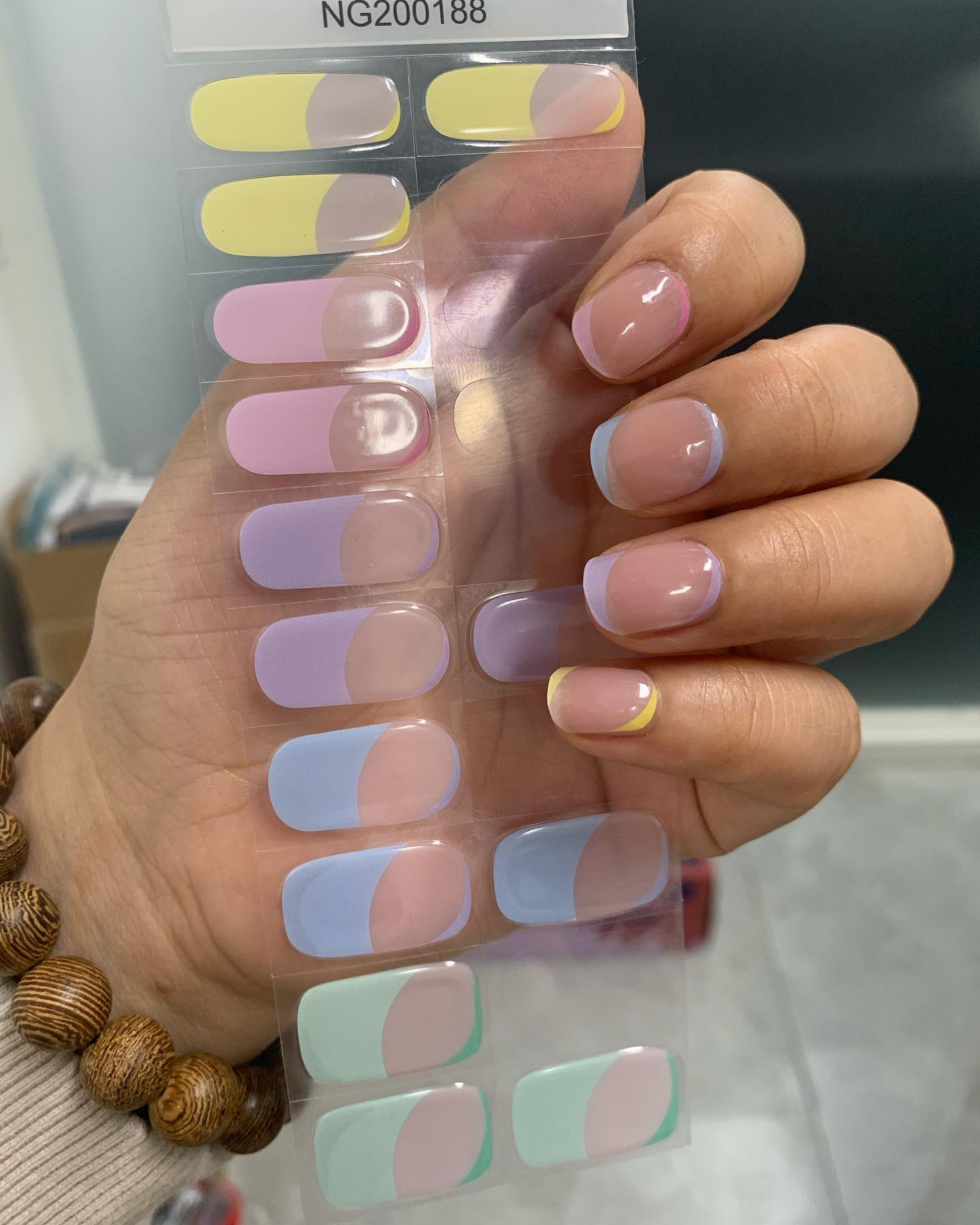 Rainbow French Semi-cured UV Gel Nail Wraps-NG200188