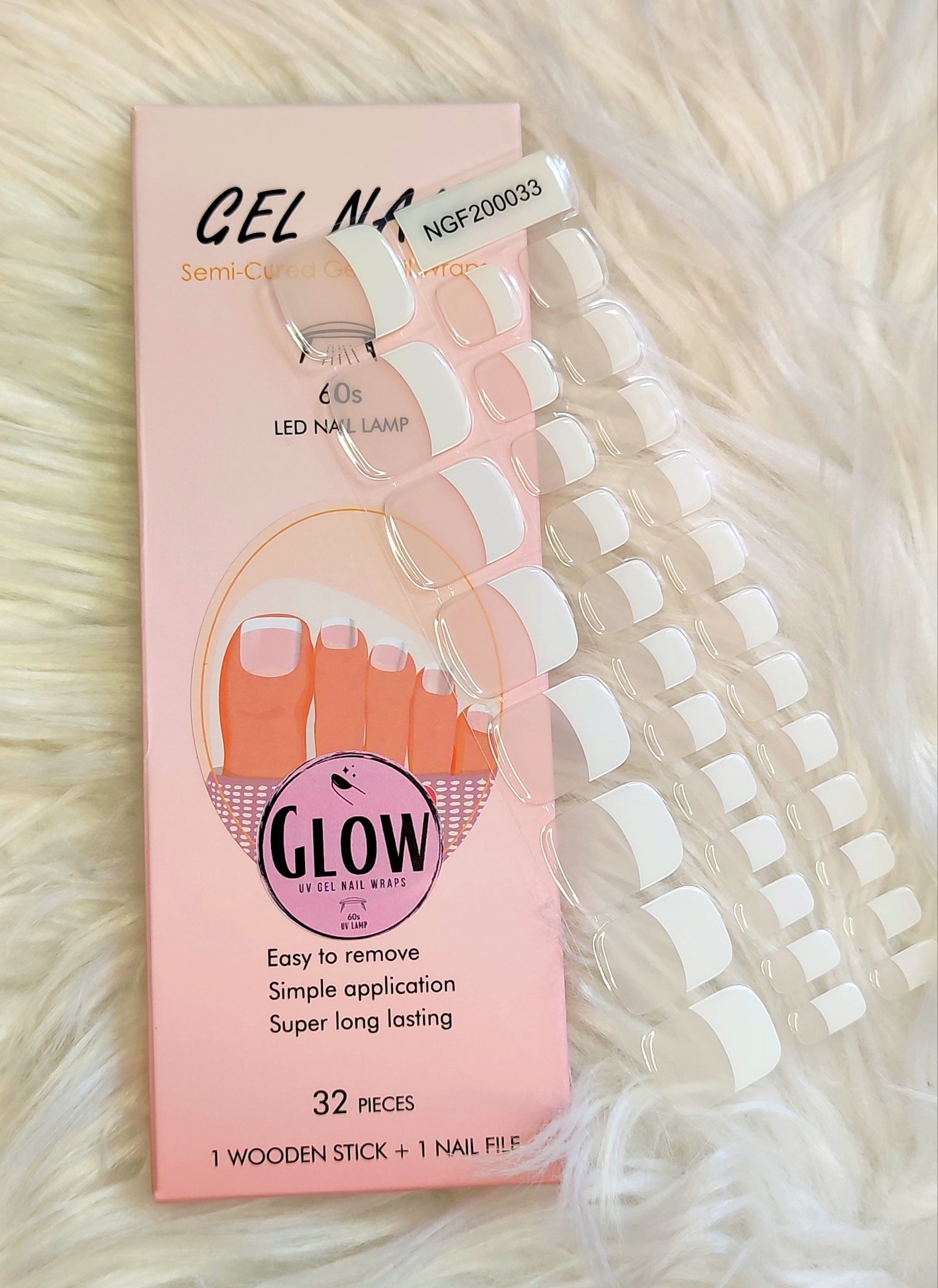 Toenail Semi-cured UV Gel Wraps - French Toes-NGF200033 โ GLOW UV Gel ...
