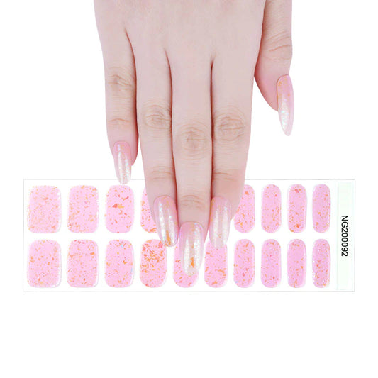 Pink & Golden Flakes Semi-cured UV Gel Nail Wraps-NG200092