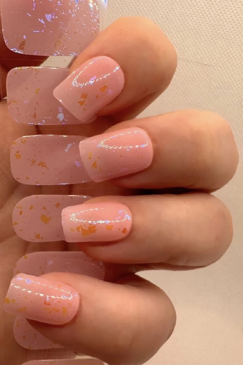 Pink & Golden Flakes Semi-cured UV Gel Nail Wraps-NG200092