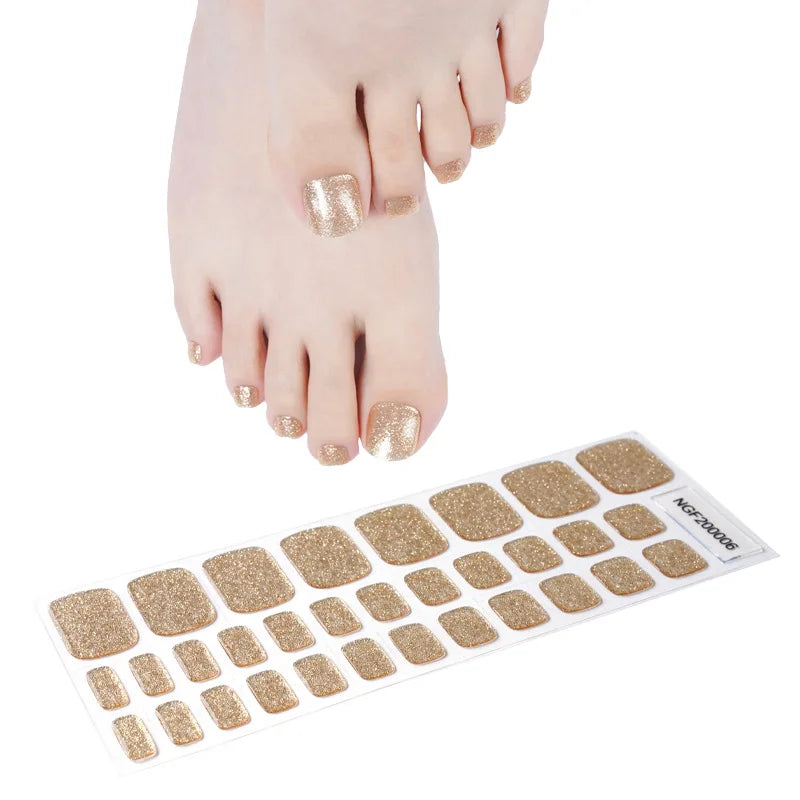 Toenail Semi-cured UV Gel Wraps -Golden Glitter Toes-NGF200006