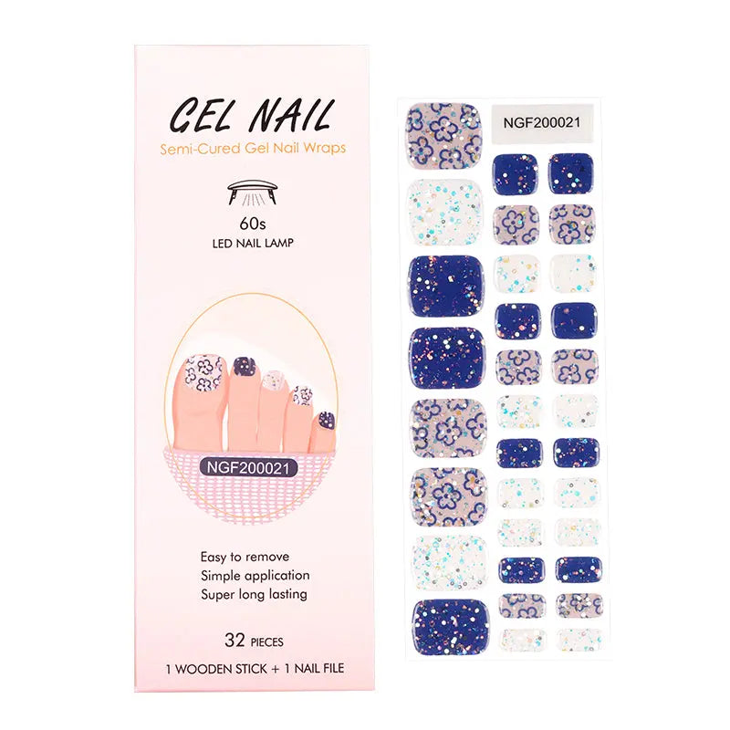 Toenail Semi-cured UV Gel Wraps - Sparkling Flower Toes-NGF200021