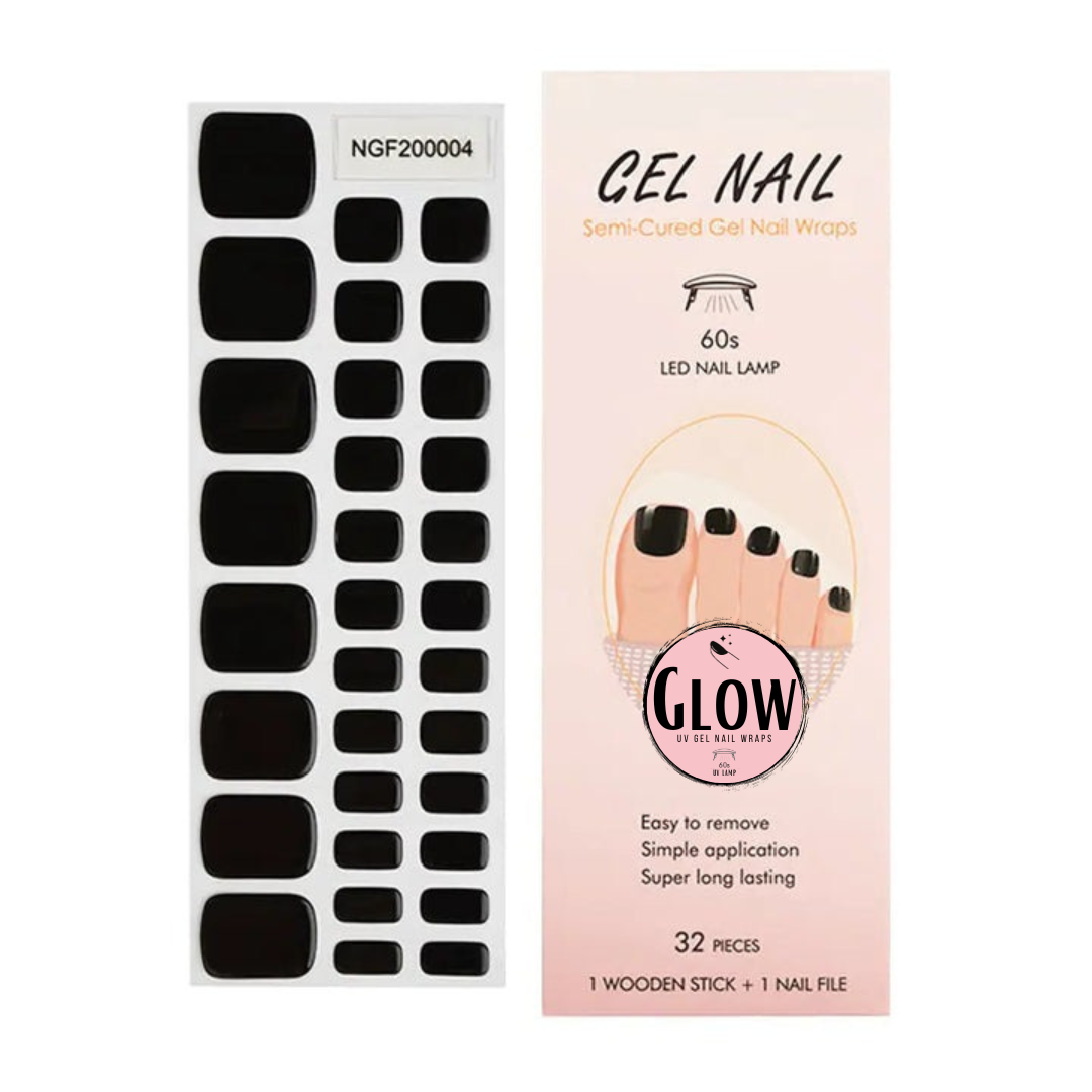 Toenail Semi-cured UV Gel Wraps - Jet Black Toes-NGF200004