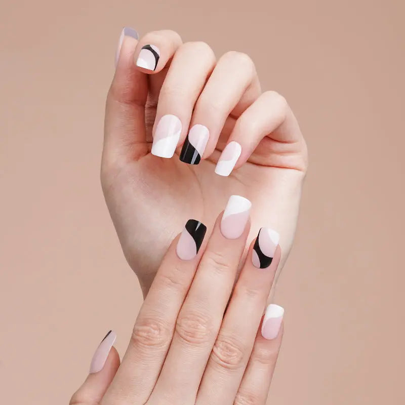 Black and White Swirl-cured UV Gel Nail Wraps-NG200077