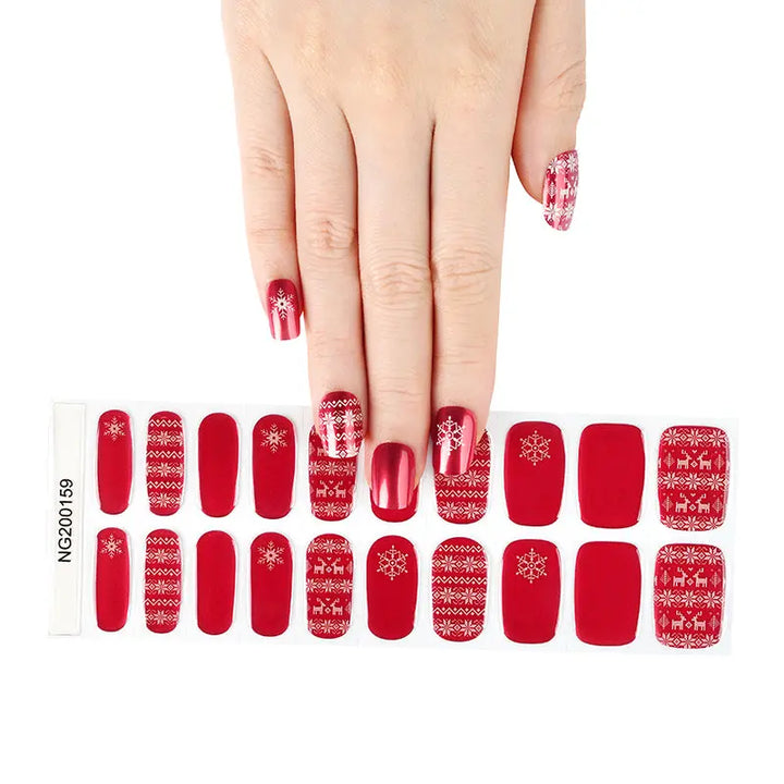 Red Christmas Snowflakes Semi-cured UV Gel Nail Wraps-NG200159