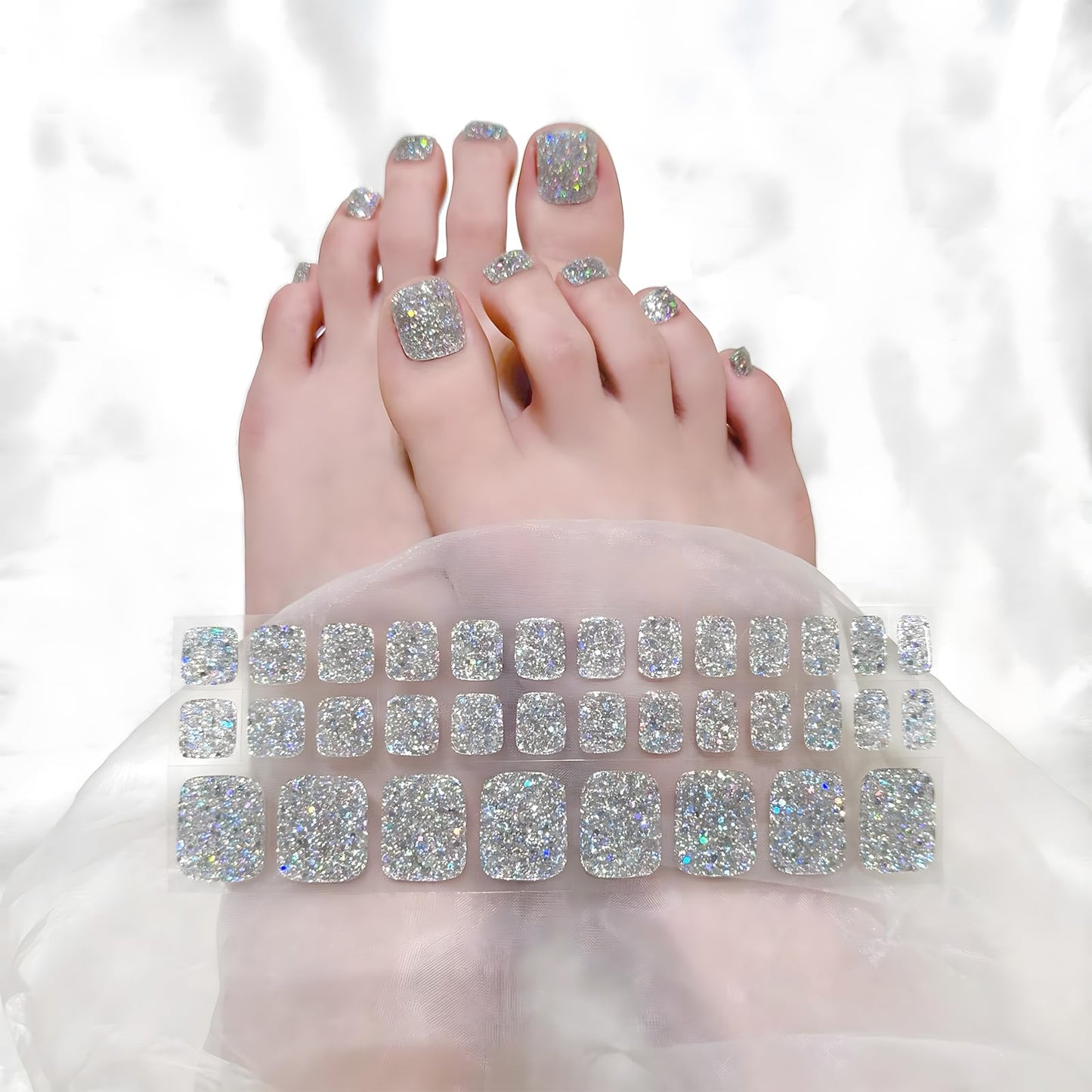 Toenail Semi-cured UV Gel Wraps - Silver Glitter -NGF200007