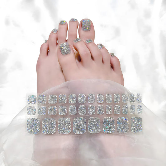 Toenail Semi-cured UV Gel Wraps - Silver Glitter -NGF200007